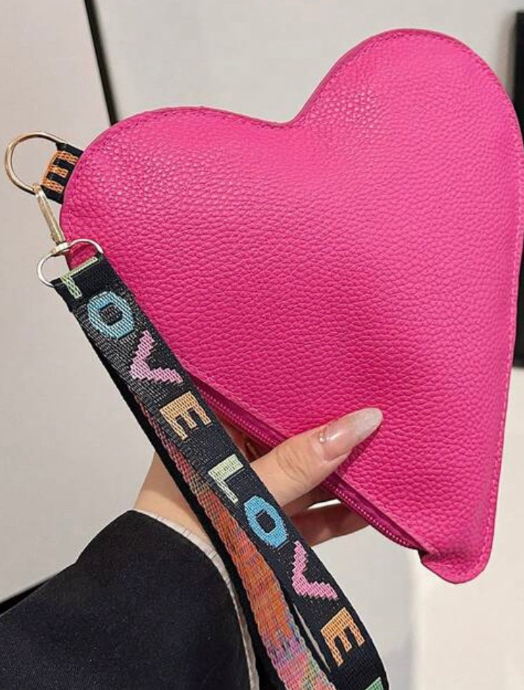 Pink Heart Wristlet with Love Strap