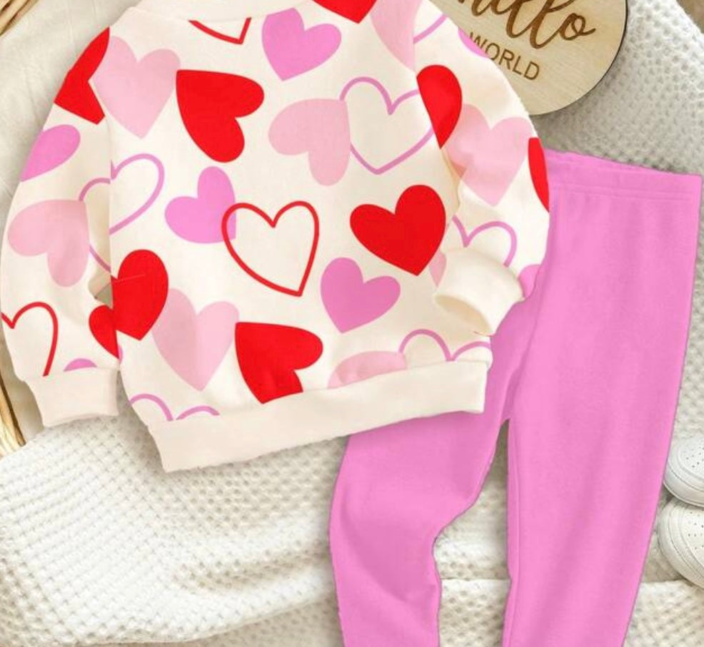 Valentine's Day Hearts Sweatshirt & Leggings Set